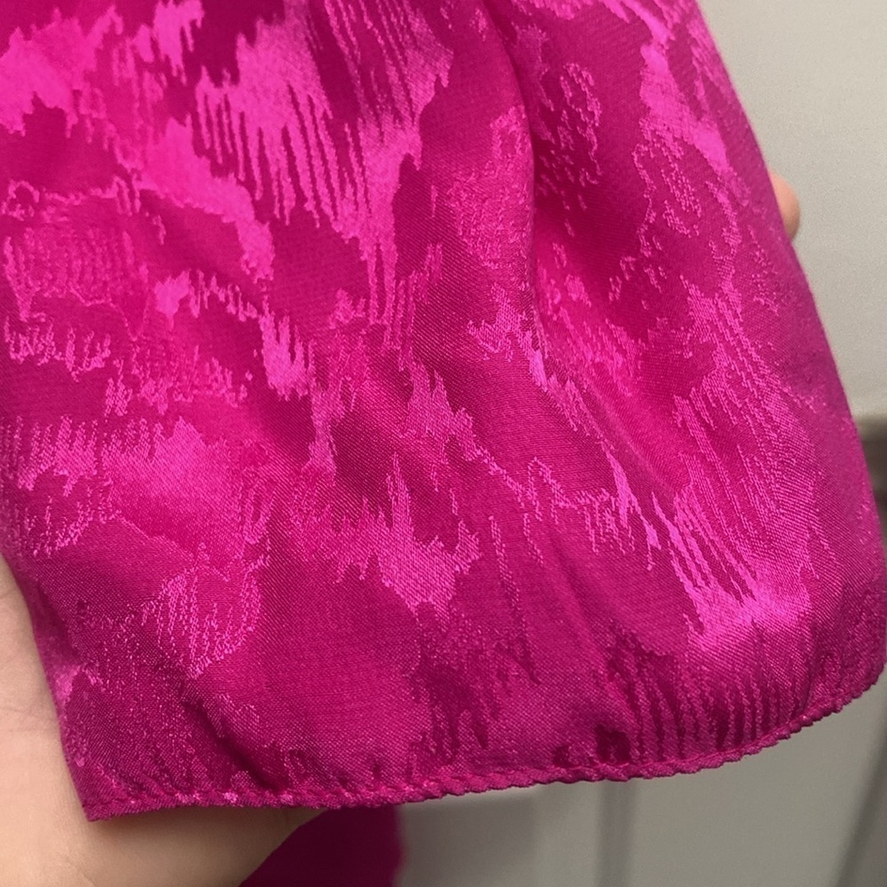 Vintage A.J. Bari 100% Silk Lined Fuchsia Pink Bow Tie Ruffle Dress Size 8 - Picture 8 of 15